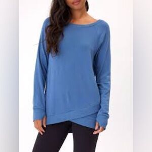Athleta Serenity Criss Cross Sweatshirt Blue Medium Tall